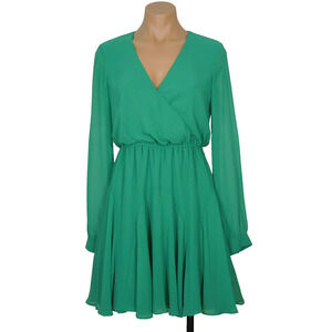 BEBE Dress XXS Womens Sheer Green Cross Front Empire Waist